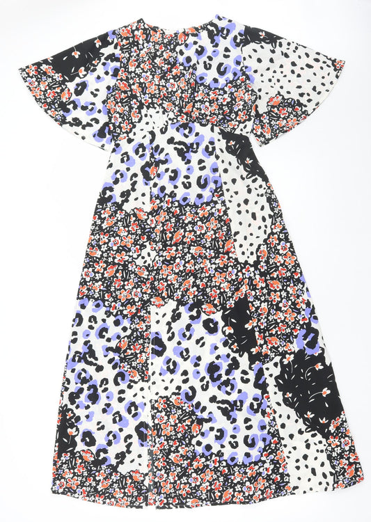 Influence Womens Multicoloured Animal Print Polyester A-Line Size 6 Round Neck Zip