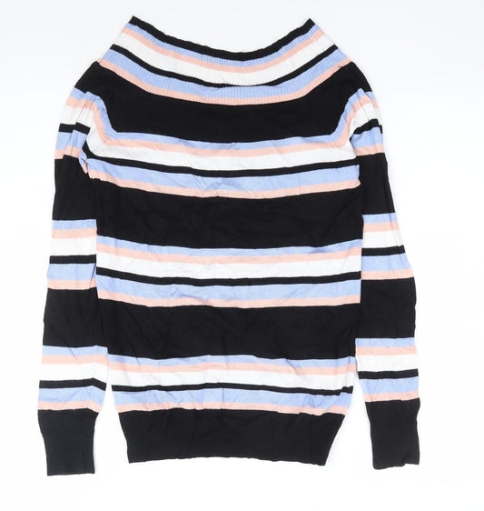 F&F Womens Multicoloured V-Neck Striped Viscose Pullover Jumper Size 10