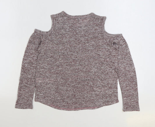 915 Generation Girls Purple Polyester Basic T-Shirt Size 12-13 Years Round Neck Pullover - Open Shoulder