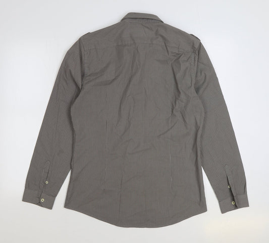 Mens UK Size M River Island Grey Button-Up Long Sleeve Casual Shirt