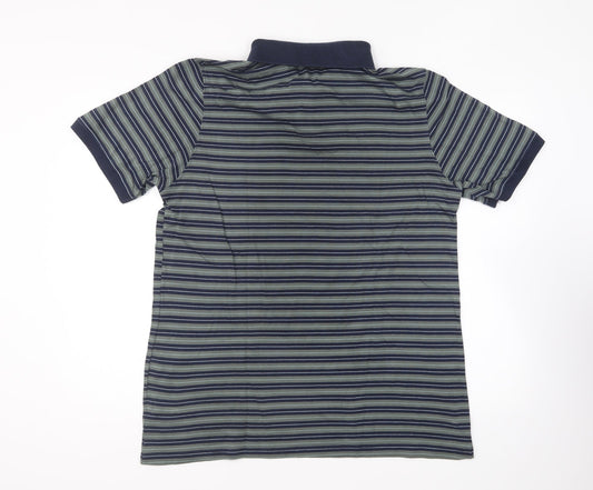 Dunnes Stores Mens Green Striped Cotton Polo Size L Collared Pullover