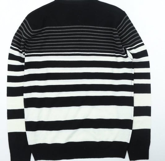 Primark Womens Black Round Neck Striped Acrylic Pullover Jumper Size S