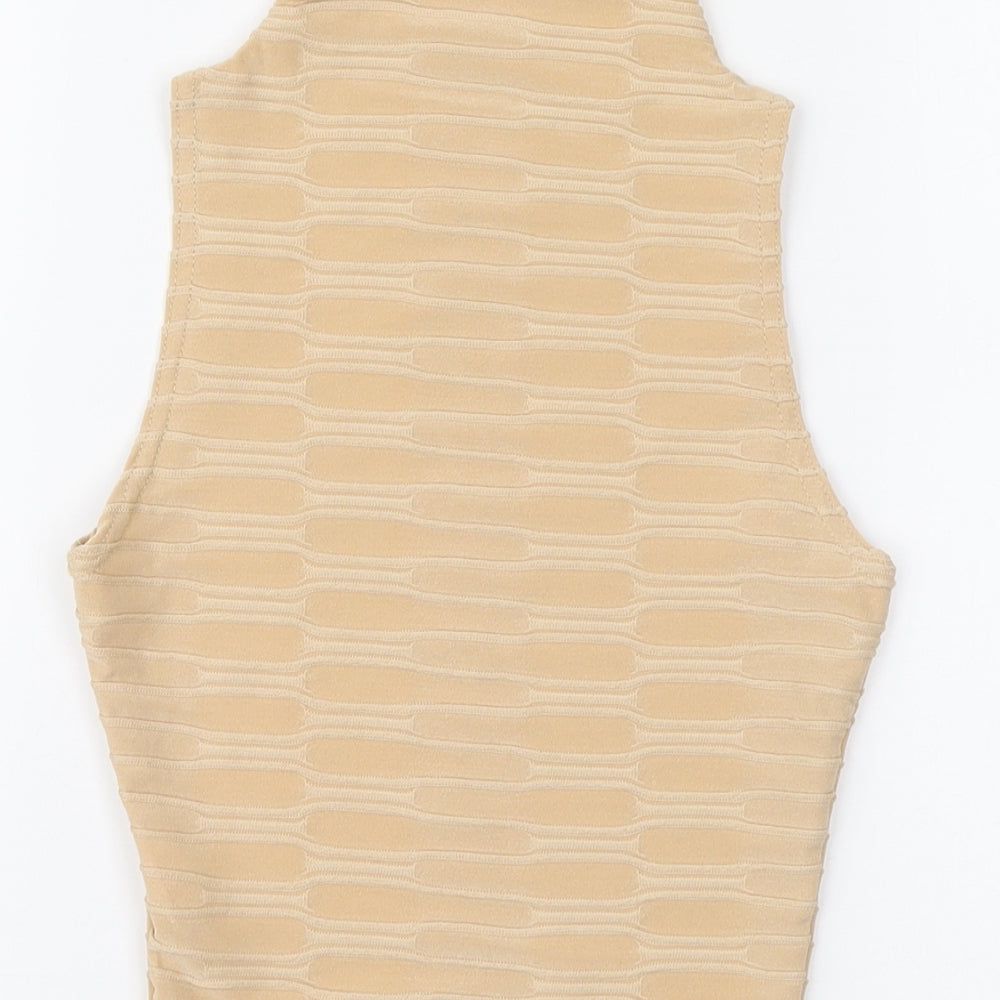 SheIn Womens Beige Polyester Cropped Tank Size 8 High Neck