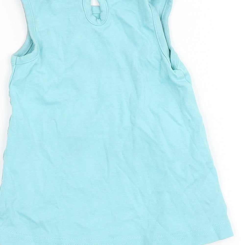 Popees Girls Blue Cotton A-Line Size 6-9 Months Round Neck Button - Little Star