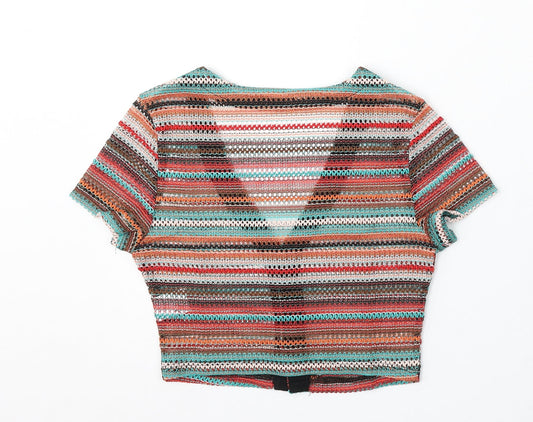 SheIn Womens Multicoloured V-Neck Striped Polyester Cardigan Jumper Size S