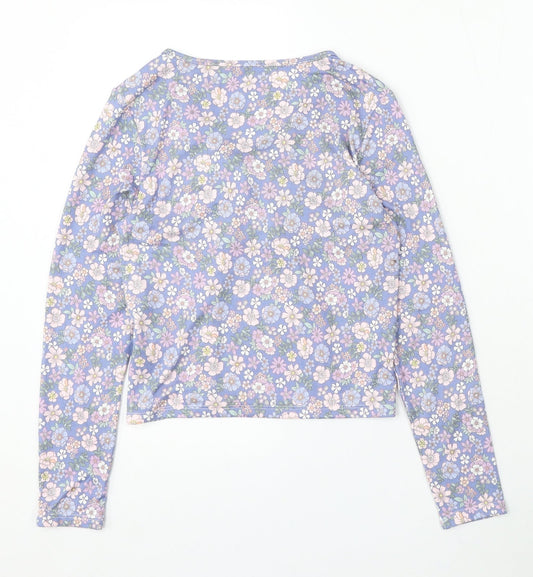 Primark Womens Blue Floral Polyester Basic Blouse Size XS V-Neck