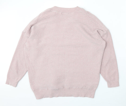 F&F Womens Pink V-Neck Viscose Pullover Jumper Size 12
