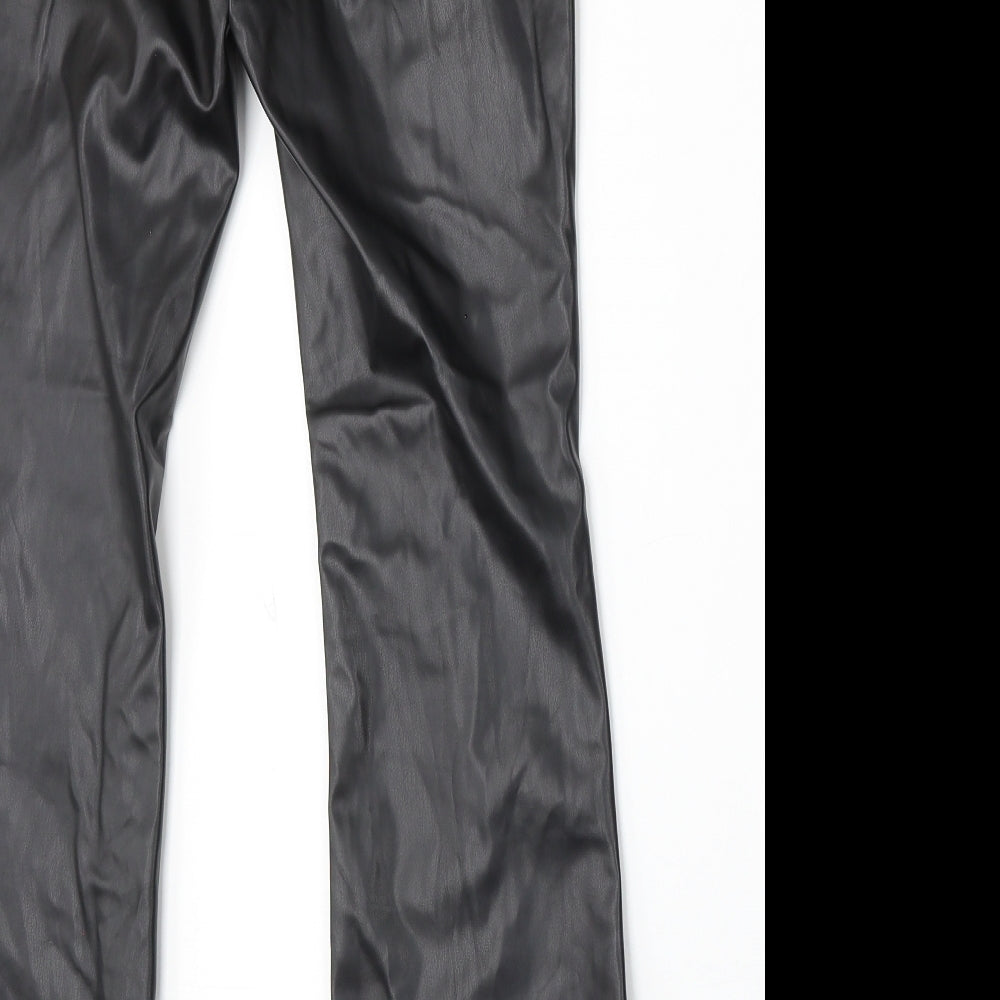 SheIn Womens Black Polyurethane Trousers Size M L31 in Regular Button