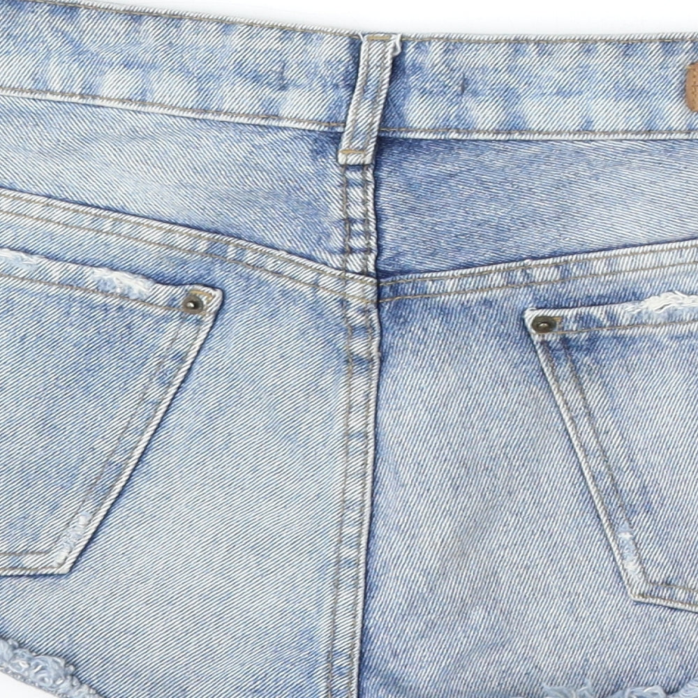 Pull&Bear Womens Blue Geometric Cotton Hot Pants Shorts Size 28 in L3 in Regular Button