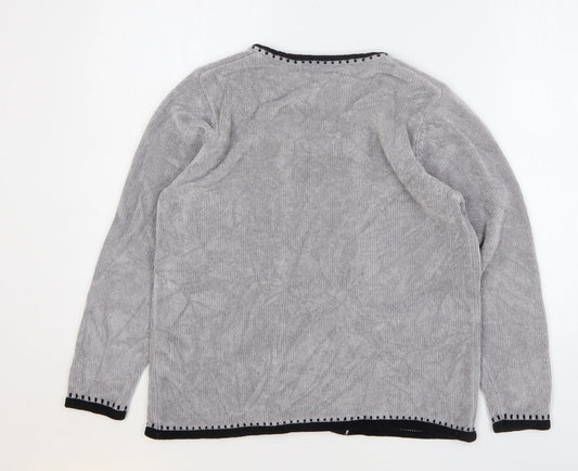 Annabelle Womens Grey Round Neck Floral Acrylic Pullover Jumper Size M