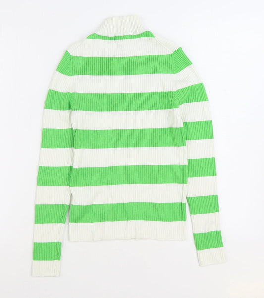 Primark Womens Green High Neck Striped Viscose Pullover Jumper Size S