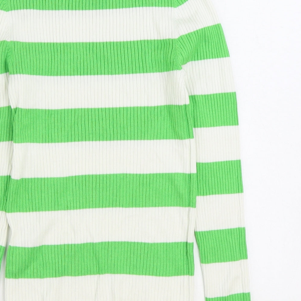 Primark Womens Green High Neck Striped Viscose Pullover Jumper Size S