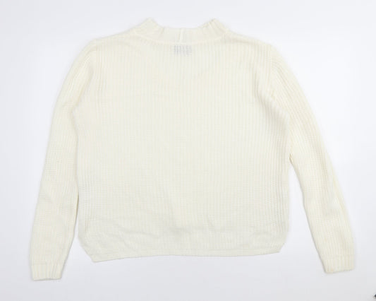 Be You Womens Ivory V-Neck Acrylic Pullover Jumper Size 8
