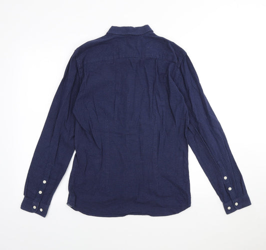 SUIT Mens Blue Geometric Cotton Button-Up Size S Collared Button