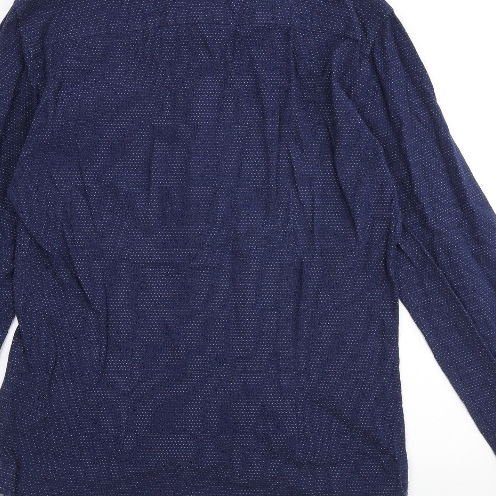 SUIT Mens Blue Geometric Cotton Button-Up Size S Collared Button