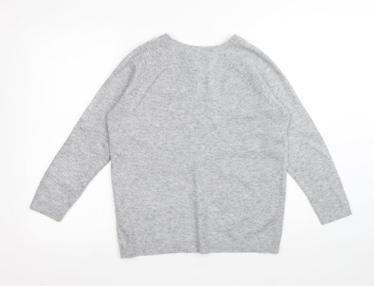 Intuition Womens Grey Round Neck Floral Acrylic Pullover Jumper Size 10 - Flowers