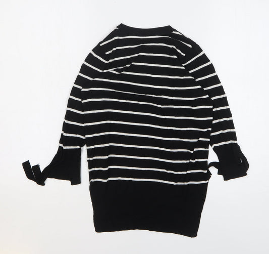 F&F Womens Black Round Neck Striped Viscose Pullover Jumper Size 6