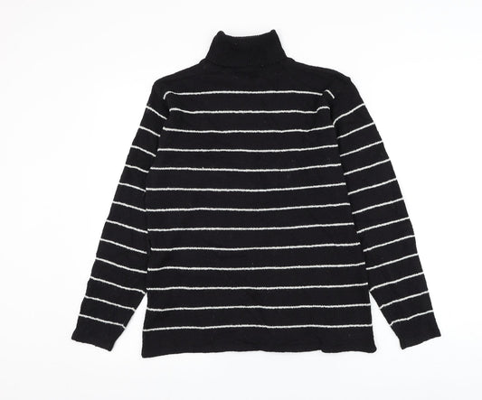Alibi Womens Black Roll Neck Striped Acrylic Pullover Jumper Size L