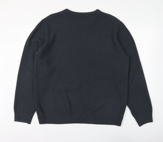 M&Co Mens Blue Round Neck Acrylic Pullover Jumper Size XL