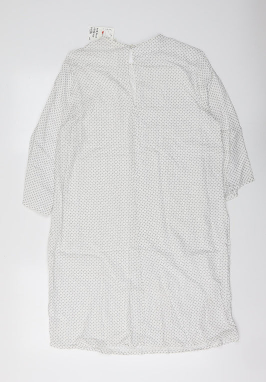 H&M Womens White Polka Dot Polyester A-Line Size M Round Neck Pullover