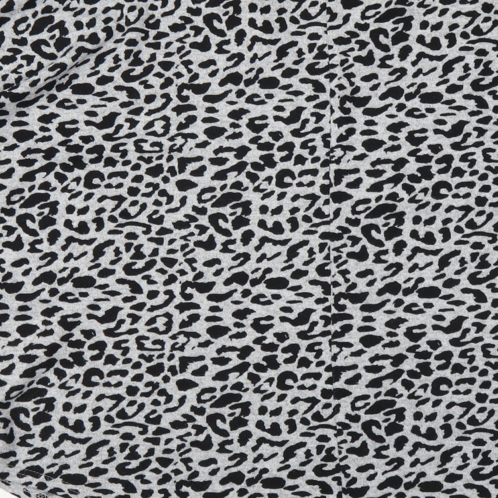 Blue Vanila Womens Grey V-Neck Animal Print Acrylic Henley Jumper Size M