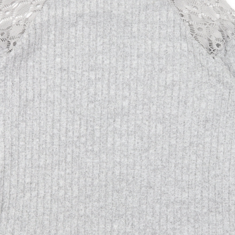 SheIn Womens Grey Round Neck Polyester Pullover Jumper Size S - Lace Shoulder