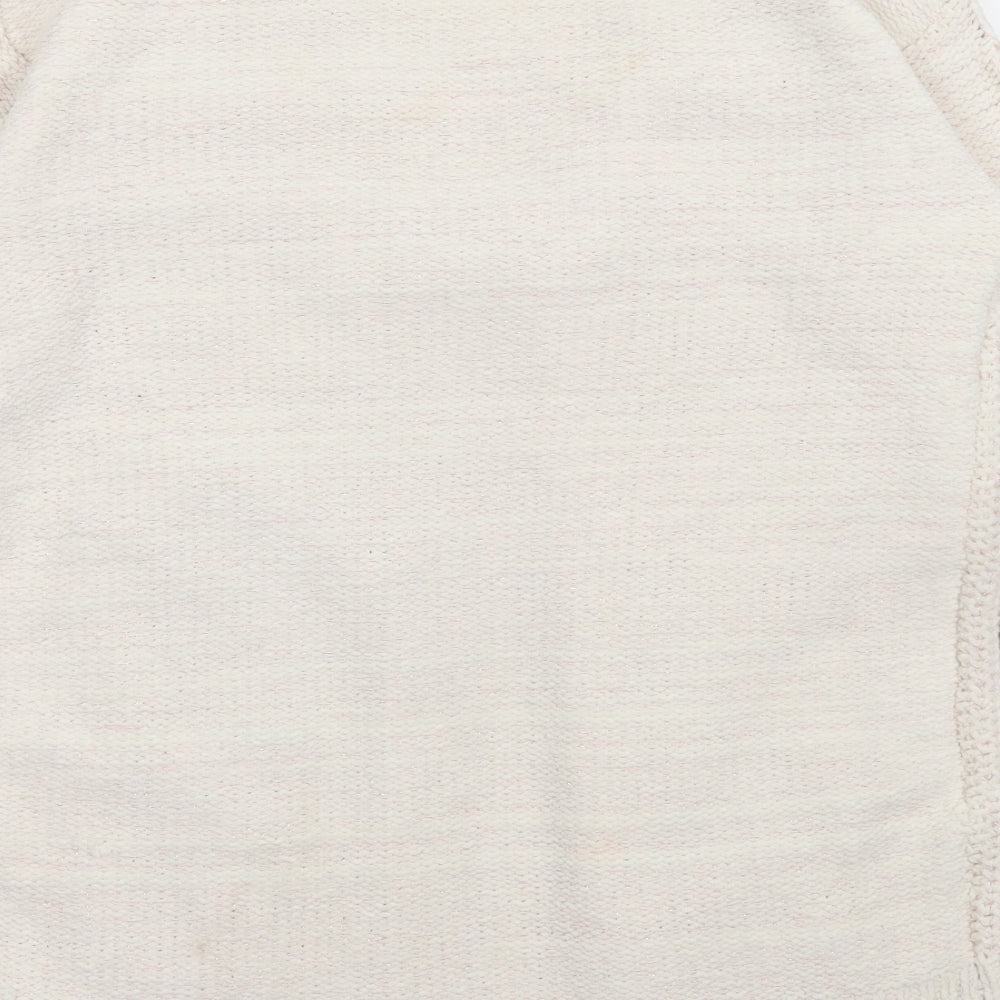 Matalan Girls White V-Neck Polyester Cardigan Jumper Size 12 Years Pullover
