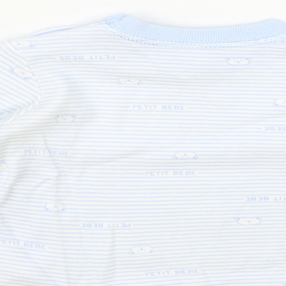 Marks and Spencer Baby Blue Striped Cotton Basic T-Shirt Size 3-6 Months Crew Neck Snap - Bear Print