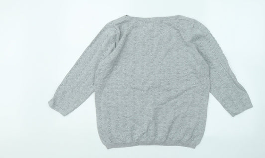 TU Womens Grey Round Neck Geometric Cotton Pullover Jumper Size 12
