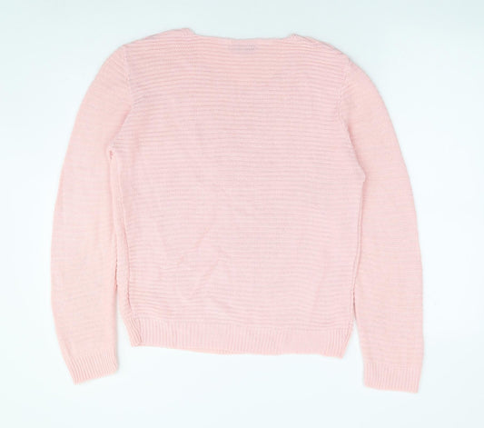 BASSINI Womens Pink Scoop Neck Acrylic Pullover Jumper Size S