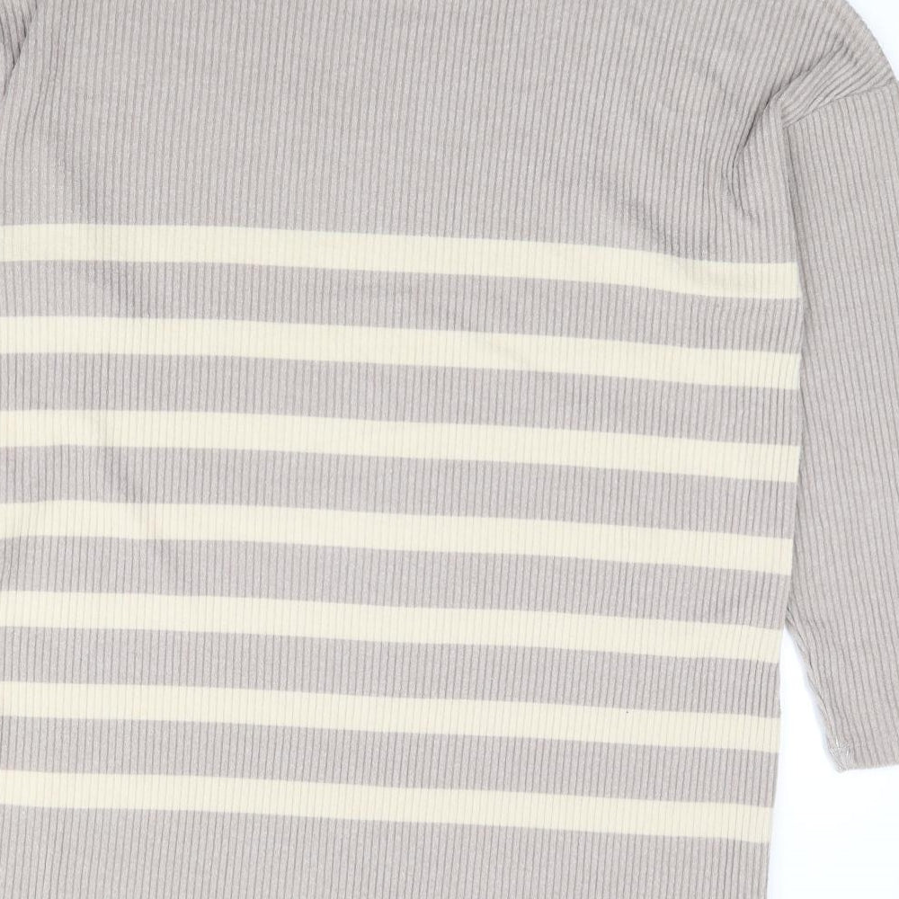 F&F Womens Beige High Neck Striped Polyester Tunic Jumper Size 16 - Ribbed