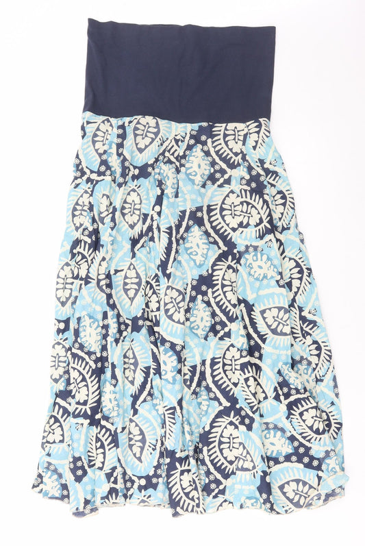 Matalan Womens Blue Geometric Cotton Fit & Flare Size 8 Off the Shoulder Pullover