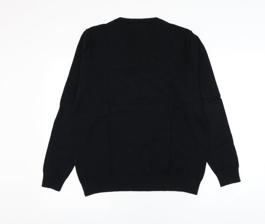 BHS Mens Black V-Neck Cotton Pullover Jumper Size S