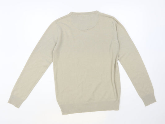 Brave Soul Mens Beige Crew Neck Acrylic Pullover Jumper Size S