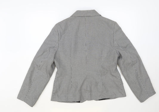 Classic Woman Womens Black Geometric Jacket Blazer Size 14 Button