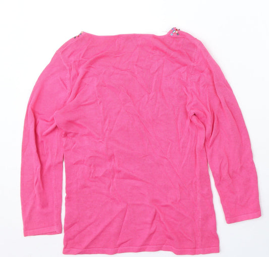 Kaleidoscope Womens Pink Round Neck Ramie Pullover Jumper Size 10