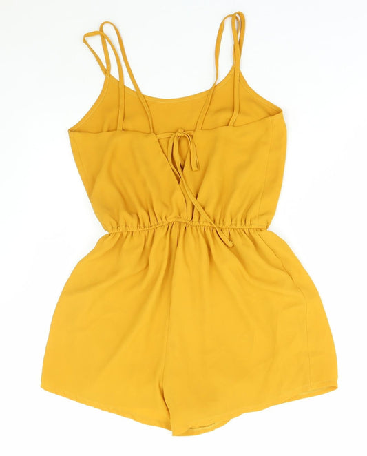 Love Womens Yellow Polyester Playsuit One-Piece Size S Tie