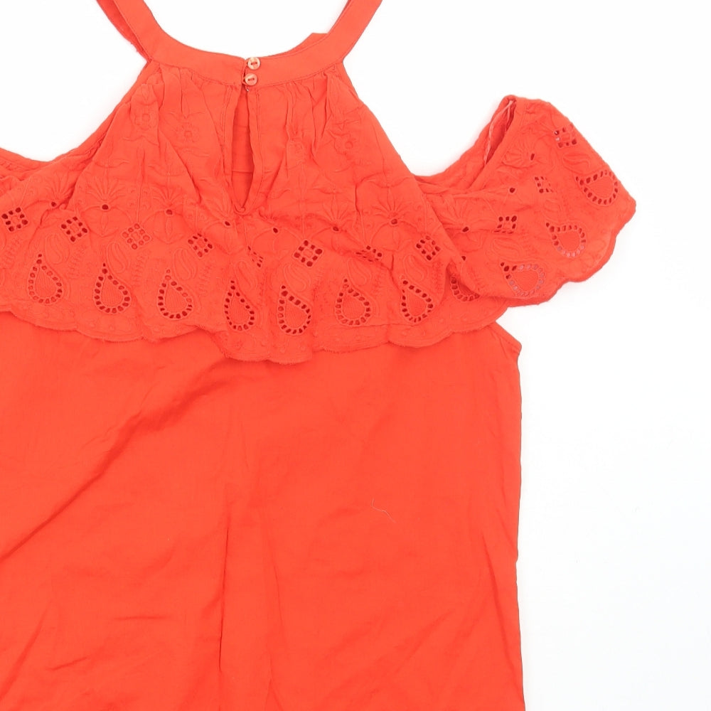 Matalan Womens Orange Cotton Basic Blouse Size 10 Round Neck