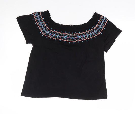 Primark Womens Black Geometric Viscose Basic Blouse Size 12 Off the Shoulder
