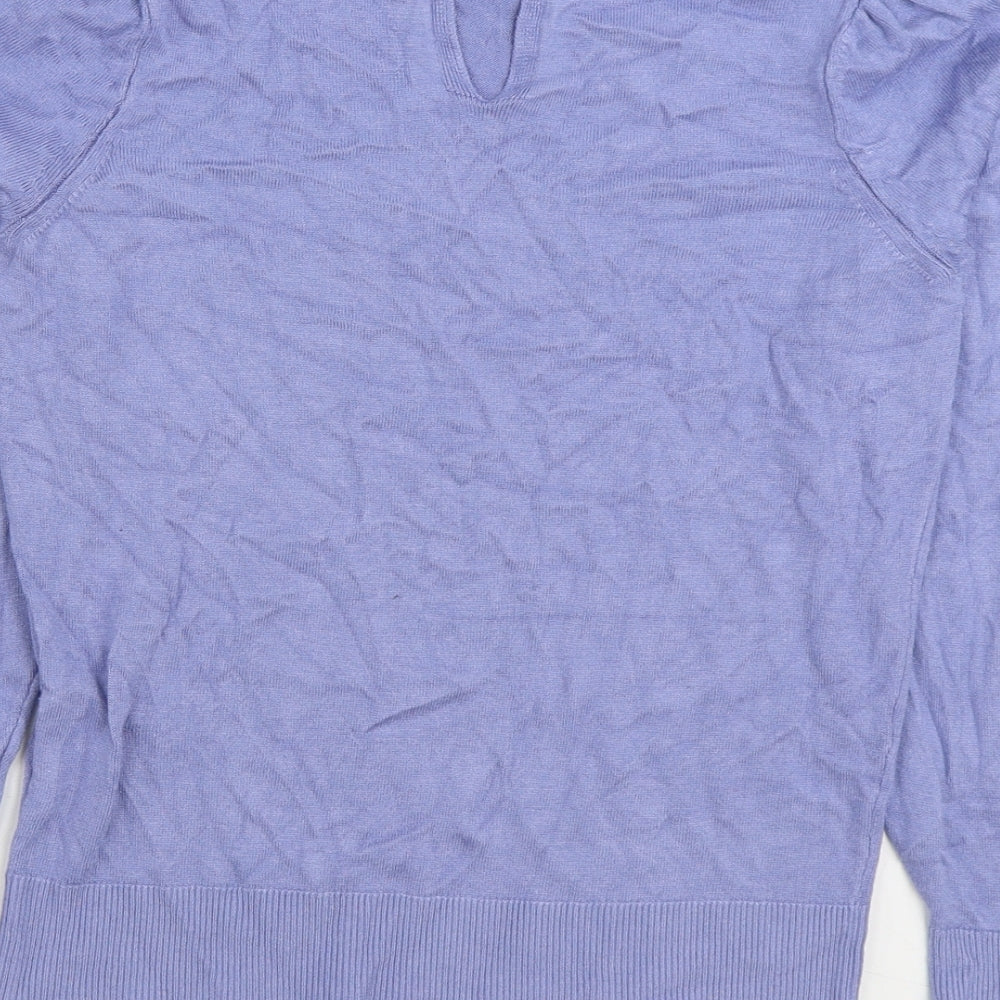 F&F Womens Blue Round Neck Viscose Pullover Jumper Size 6 - Lace Trim