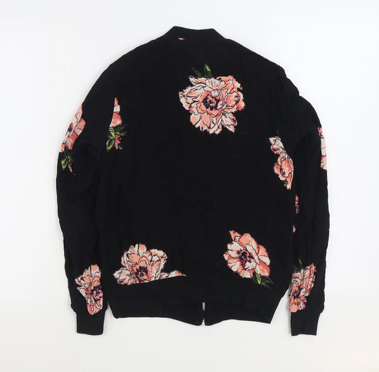F&F Womens Black Floral Jacket Size 6 Zip