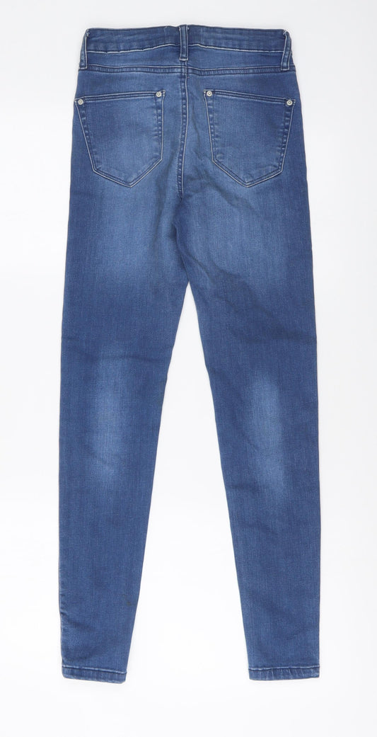 Miss Selfridge Womens Blue Cotton Skinny Jeans Size 6 L27 in Regular Button