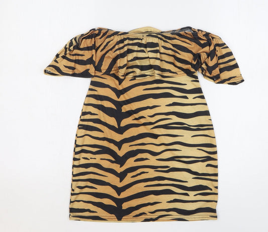 I SAW IT FIRST Womens Orange Animal Print Polyester Tunic T-Shirt Size 8 Off the Shoulder - Tiger