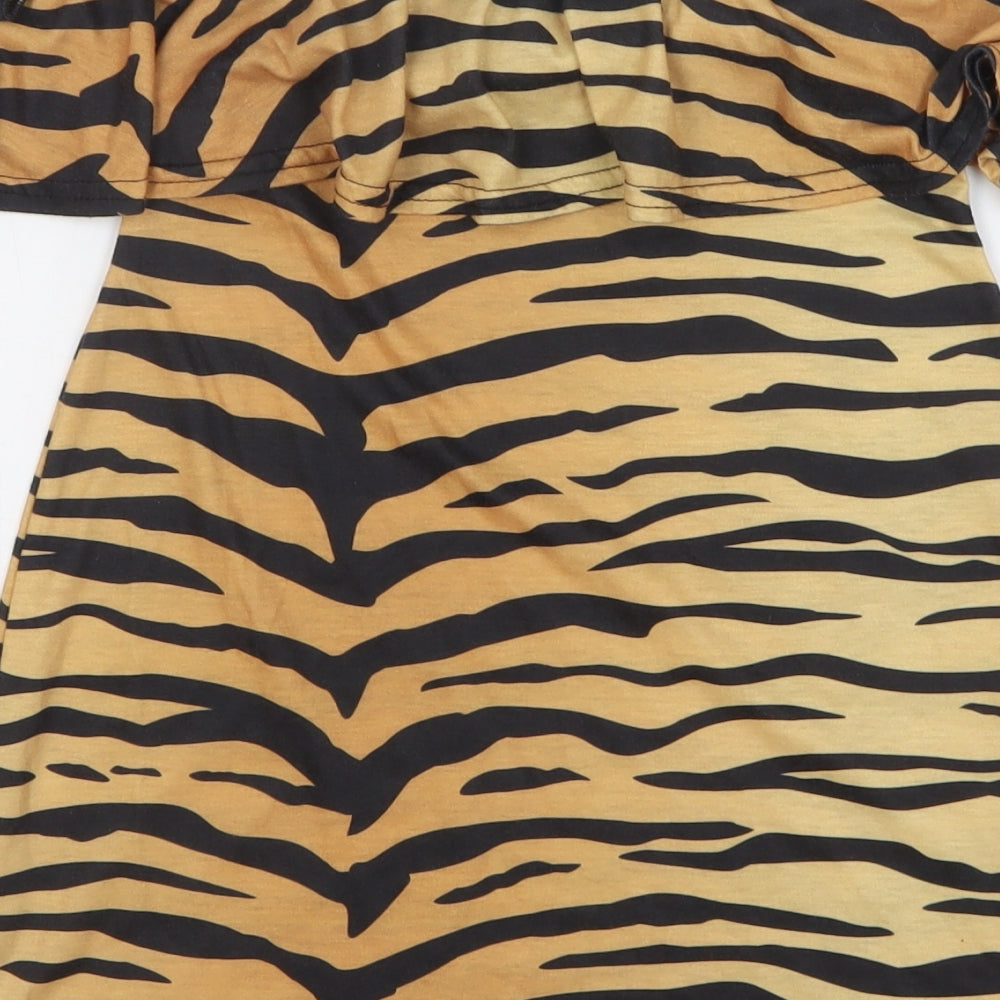 I SAW IT FIRST Womens Orange Animal Print Polyester Tunic T-Shirt Size 8 Off the Shoulder - Tiger
