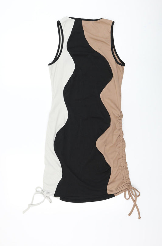 SheIn Womens Multicoloured Geometric Polyester Tank Dress Size L Round Neck Pullover