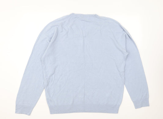 Marks and Spencer Mens Blue V-Neck Acrylic Pullover Jumper Size L