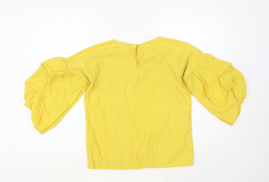Primark Womens Yellow Cotton Basic Blouse Size 8 Round Neck