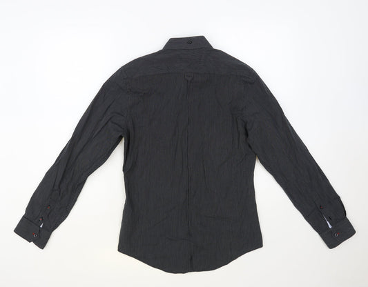 River Island Mens Black Striped Cotton Button-Up Size S Collared Button