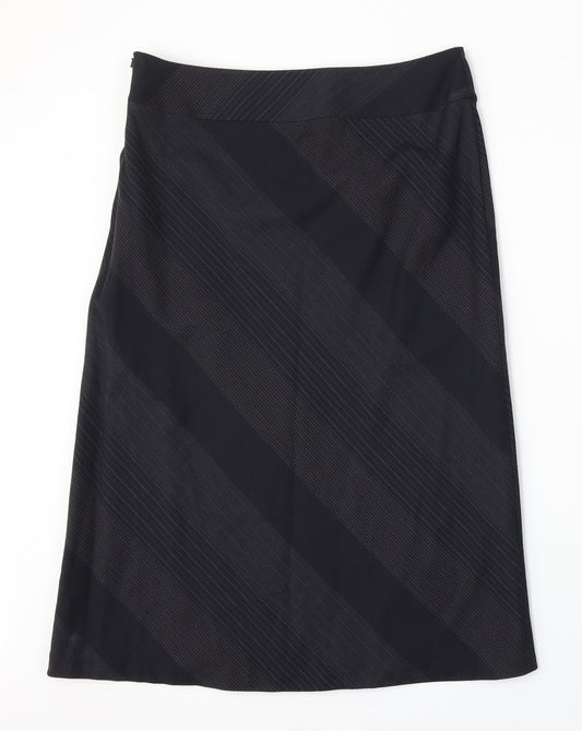 Oasis Womens Black Striped Polyester A-Line Skirt Size 12 Zip