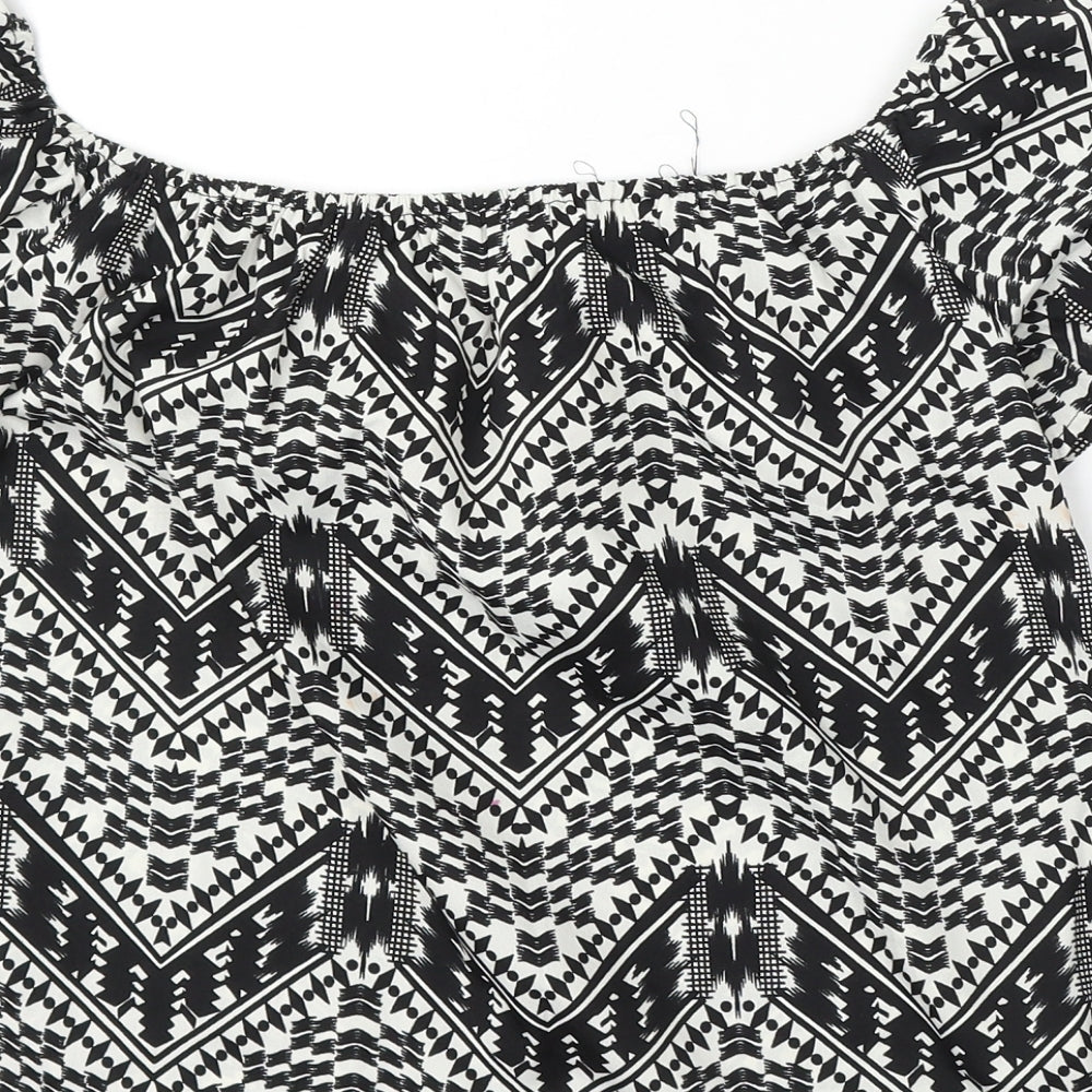 Primark Womens Black Geometric Polyester Basic Blouse Size 8 Round Neck